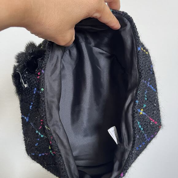 Misa Harada Millinery Tweed Beret Hat, colors, retro, two floral pins on side - Picture 3 of 11